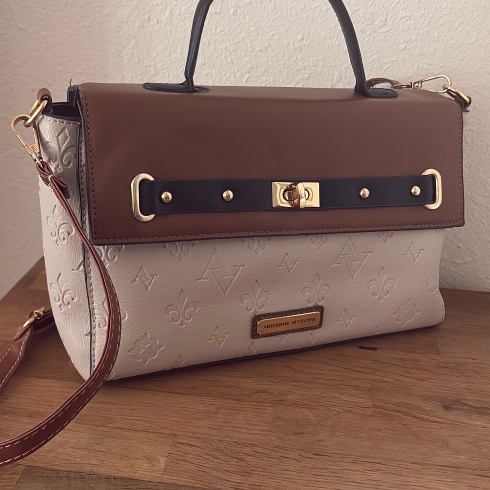 Adrienne Vittadini Tan and Cream Satchel